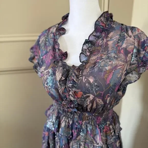 NWT REBECCA TAYLOR Women's Giverney Fleur Print Silk Blend Fit & Flare Dress S